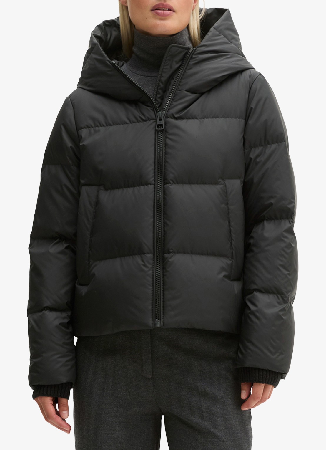 Marc O'Polo Puffer jack met capuchon en steekzakken - detail black / zwart