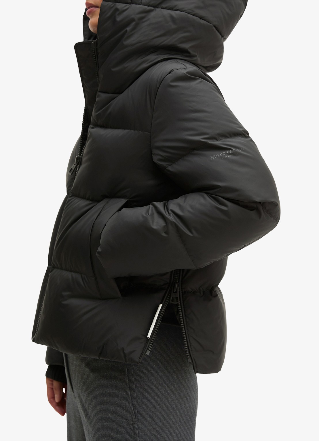 Marc O'Polo Puffer jack met capuchon en steekzakken - detail 2 black / zwart