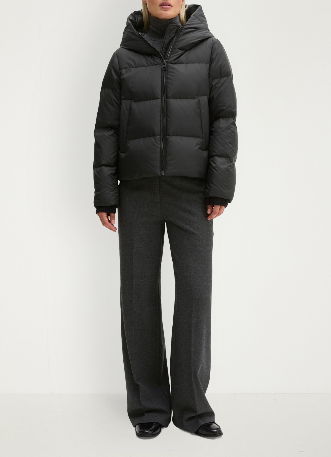 Marc O'Polo Puffer jack met capuchon en steekzakken - voorkant 4 black / zwart