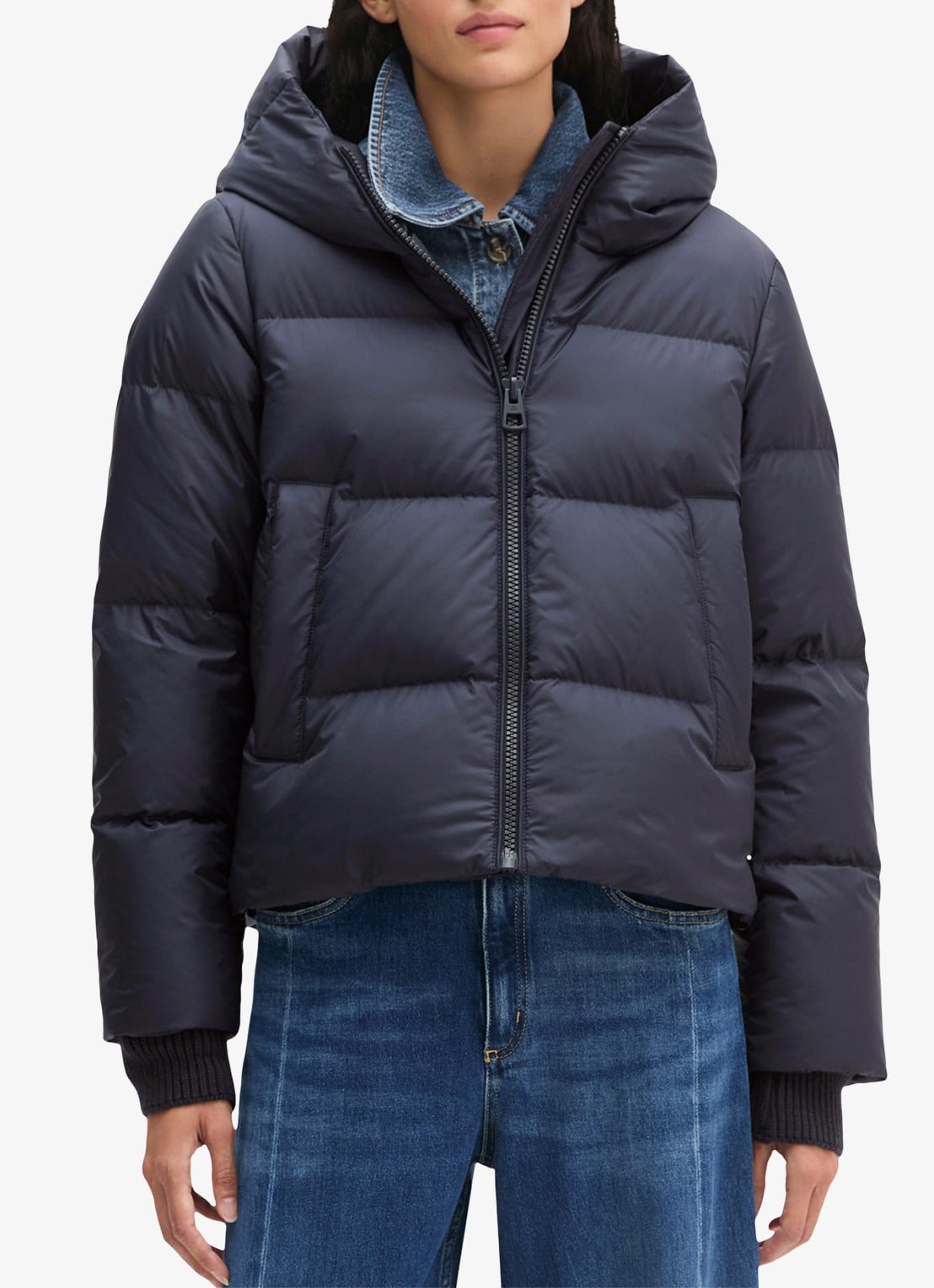Marc O'Polo Puffer jack met capuchon en steekzakken - detail martime blue / blauw