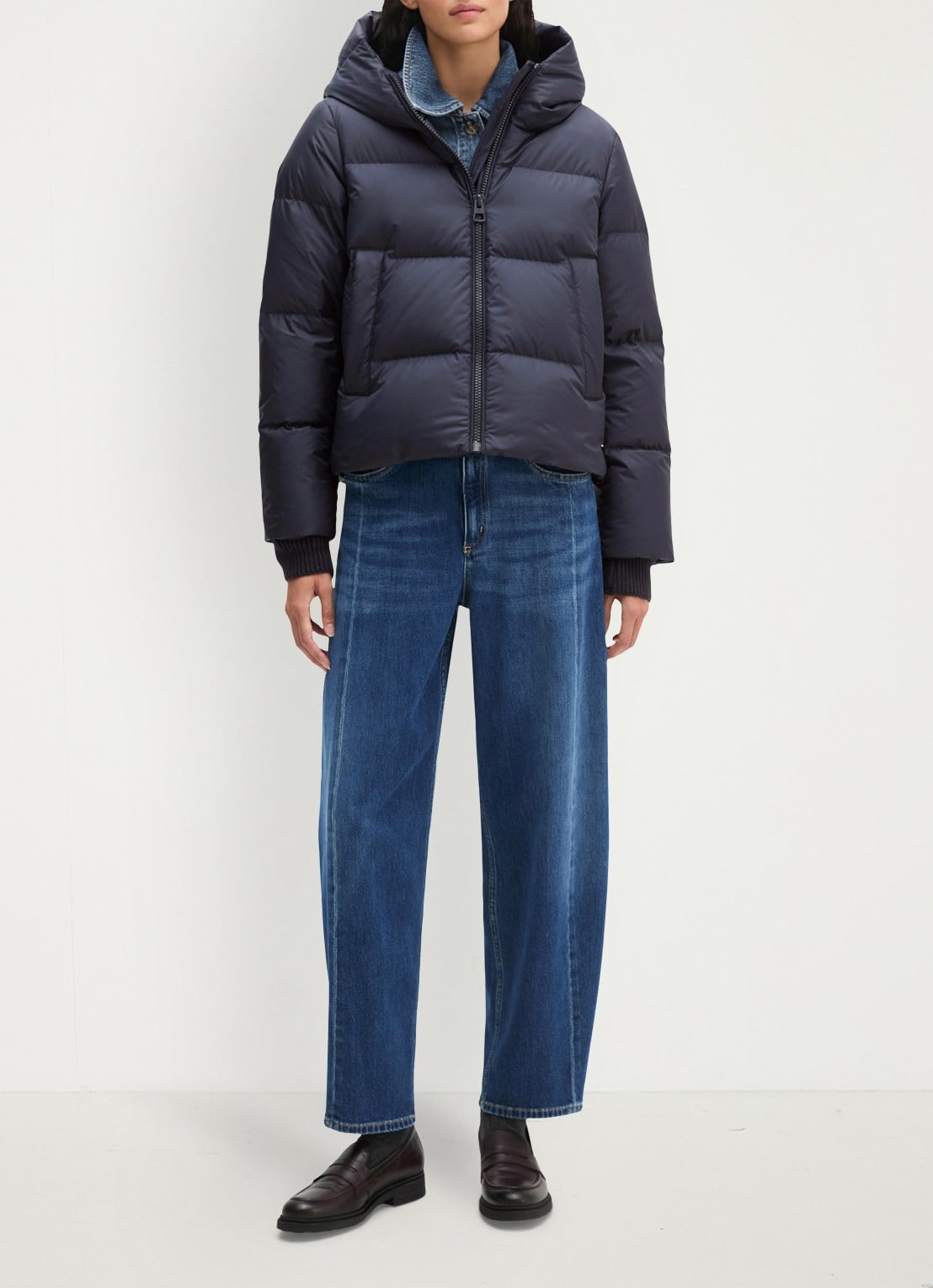 Marc O'Polo Puffer jack met capuchon en steekzakken - voorkant 4 martime blue / blauw