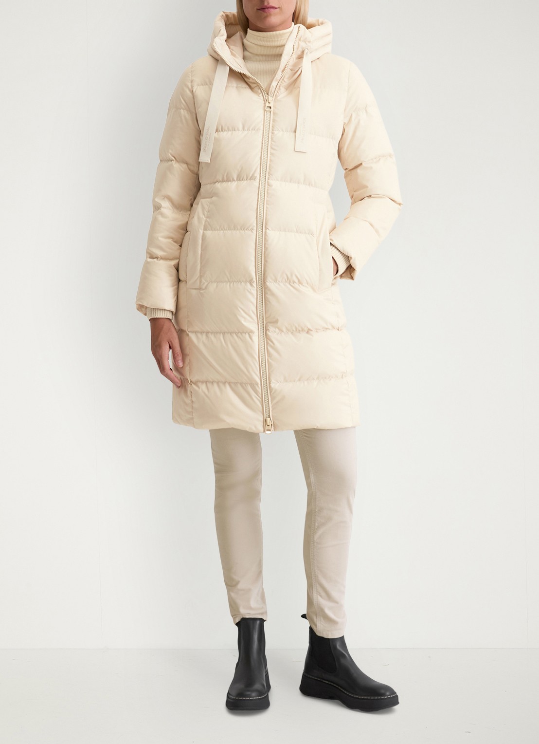 Marc O'Polo Puffer jas met capuchon - voorkant 3 creme