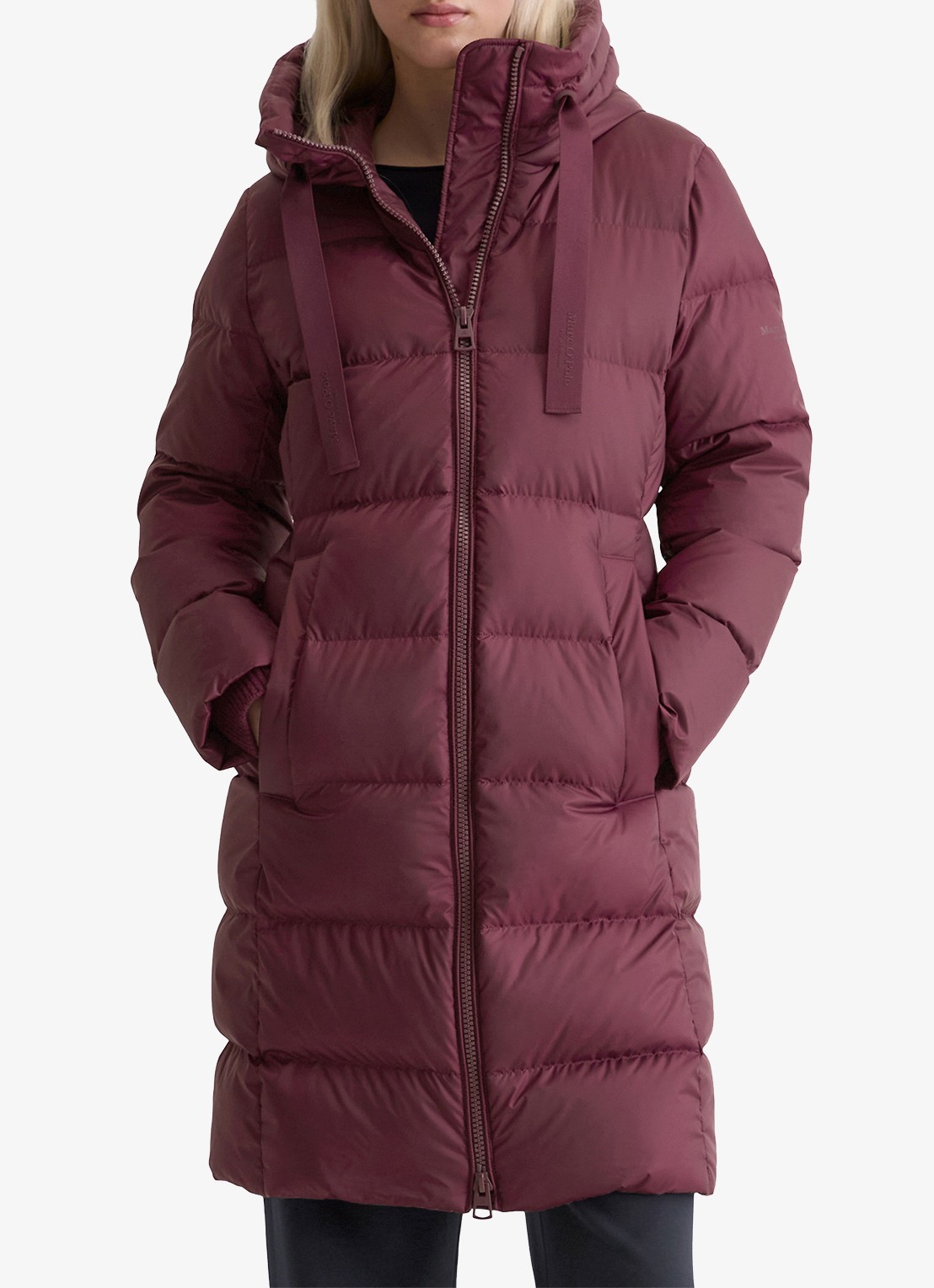 Marc O'Polo Puffer jas met capuchon - detail 4 bordeauxrood