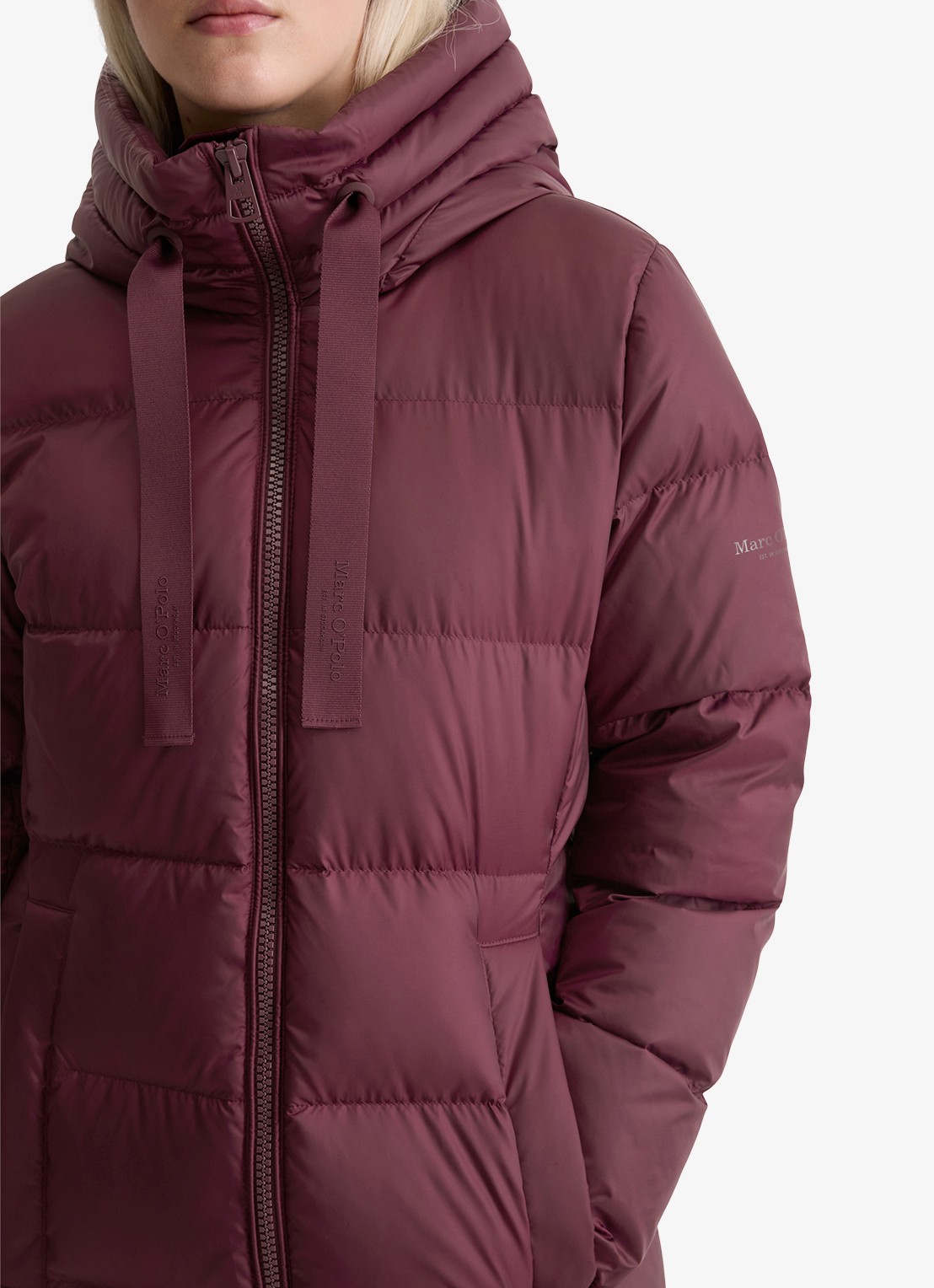 Marc O'Polo Puffer jas met capuchon - detail 5 bordeauxrood