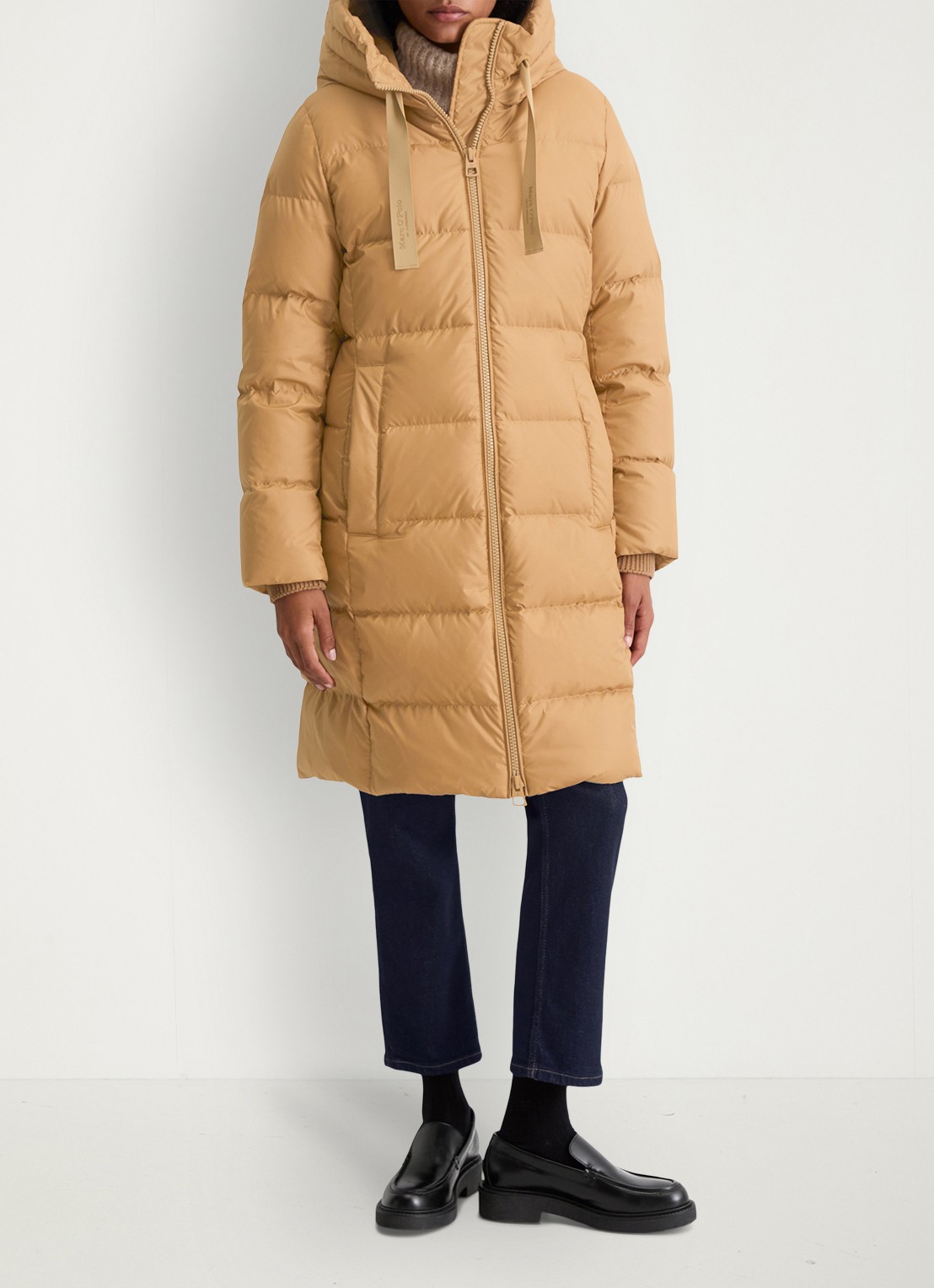 Marc O'Polo Puffer jas met capuchon - voorkant 5 camel