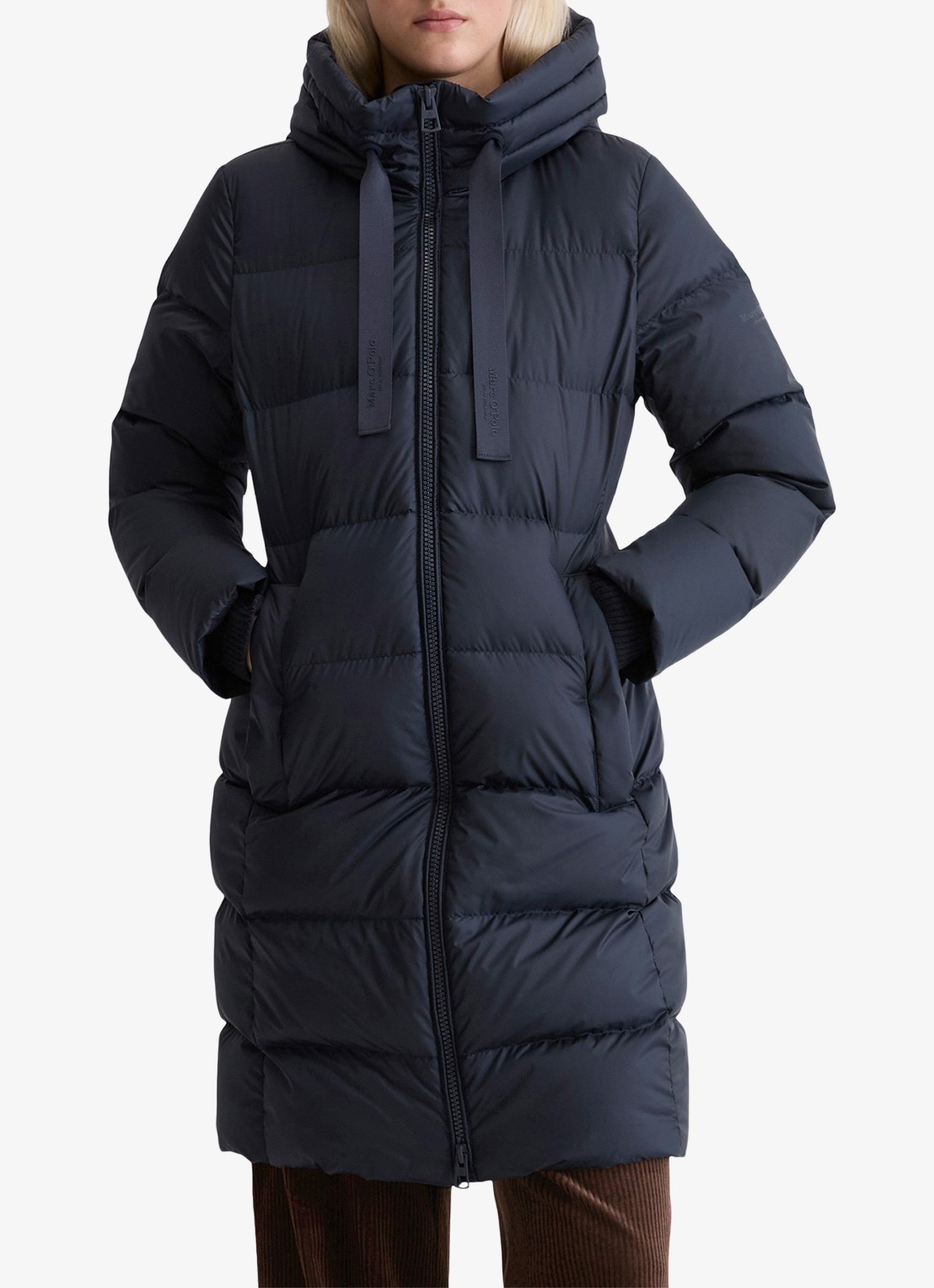 Marc O'Polo Puffer jas met capuchon - detail donkerblauw