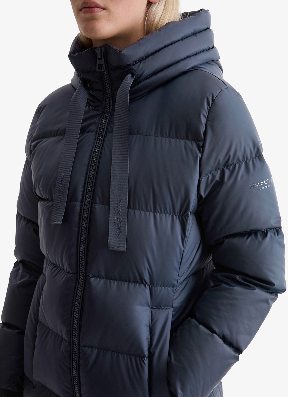 Marc O'Polo Puffer jas met capuchon - detail 2 donkerblauw