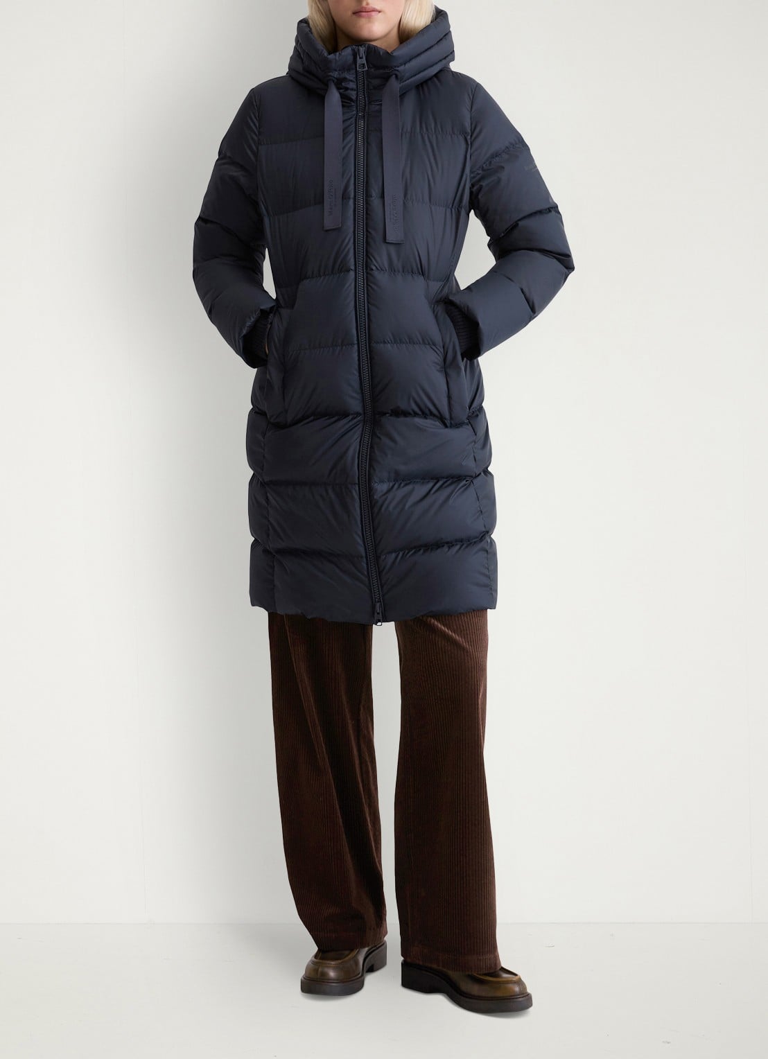 Marc O'Polo Puffer jas met capuchon - voorkant 4 donkerblauw
