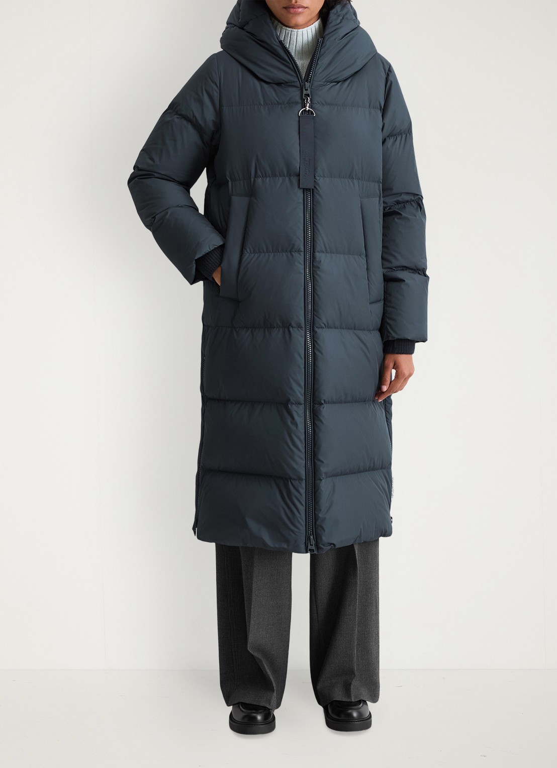Marc O'Polo Puffer jas met capuchon - voorkant 3 donkerblauw