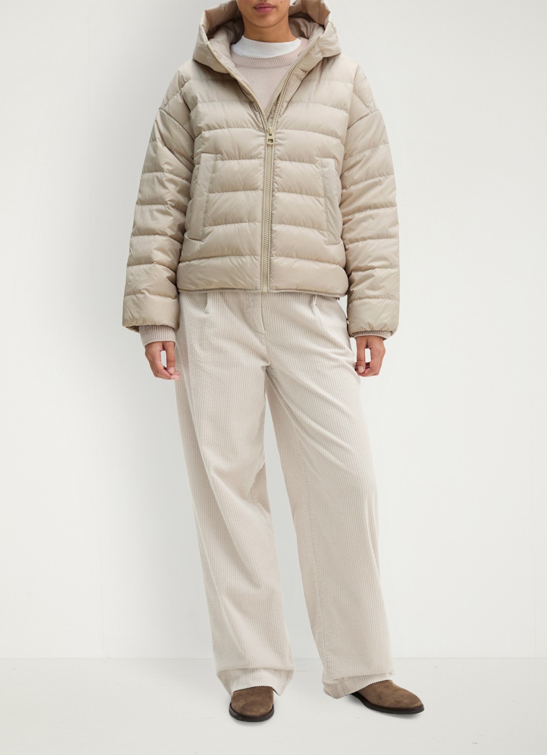 Marc O'Polo Puffer jas met capuchon - voorkant 2 beige