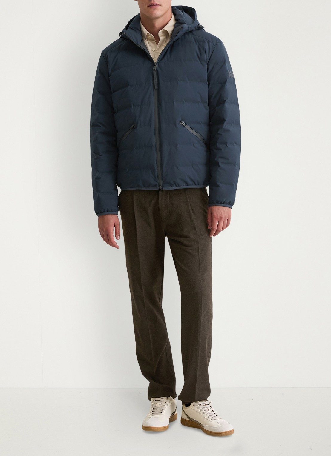 Marc O'Polo Puffer jas met capuchon - voorkant 2 donkerblauw