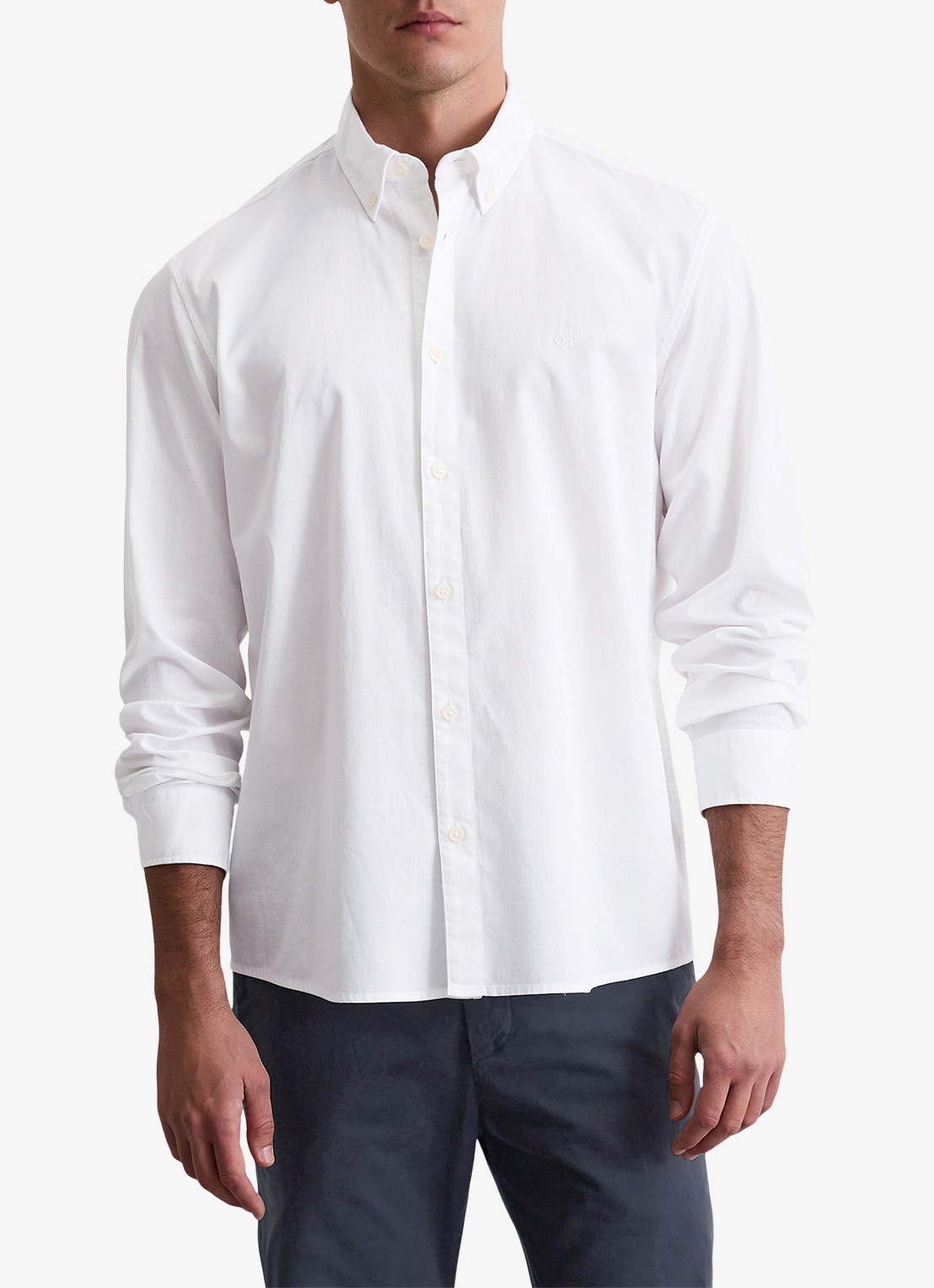 Marc O'Polo Regular fit overhemd met logoborduring - detail wit