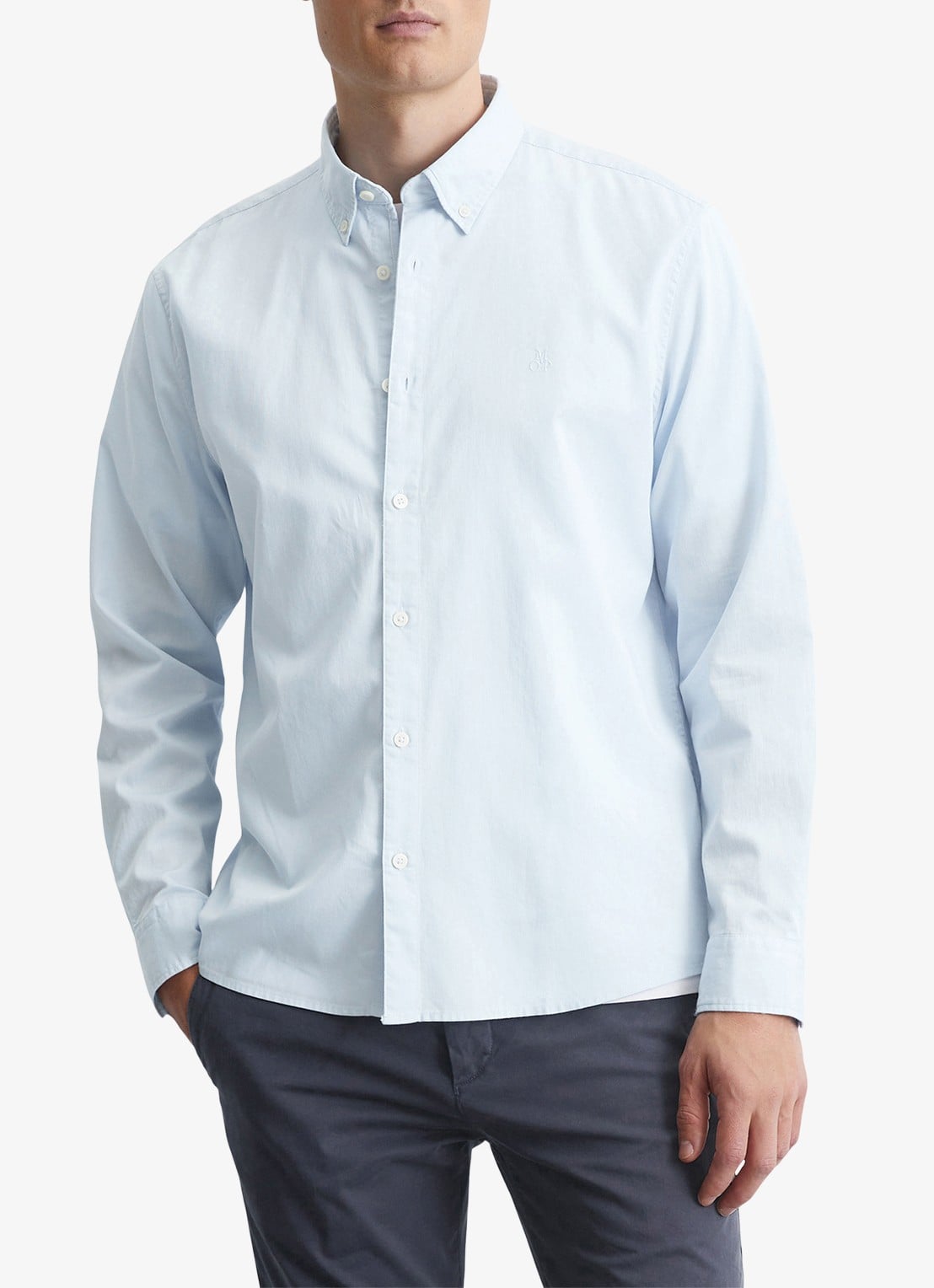 Marc O'Polo Regular fit overhemd met logoborduring - detail 3 lichtblauw