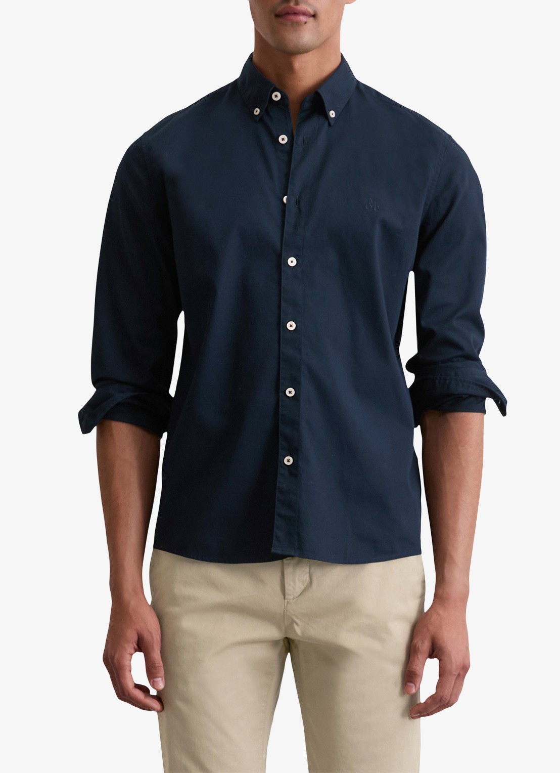 Marc O'Polo Regular fit overhemd met logoborduring - detail 4 donkerblauw