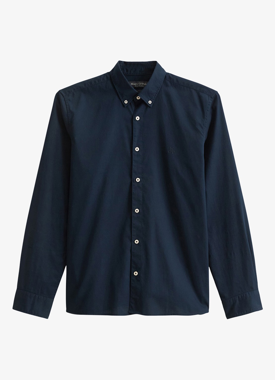 Marc O'Polo Regular fit overhemd met logoborduring - voorkant donkerblauw