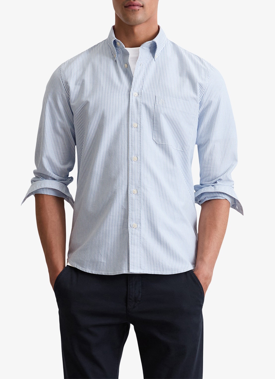 Marc O'Polo Regular fit overhemd met streepprint - detail 4 lichtblauw