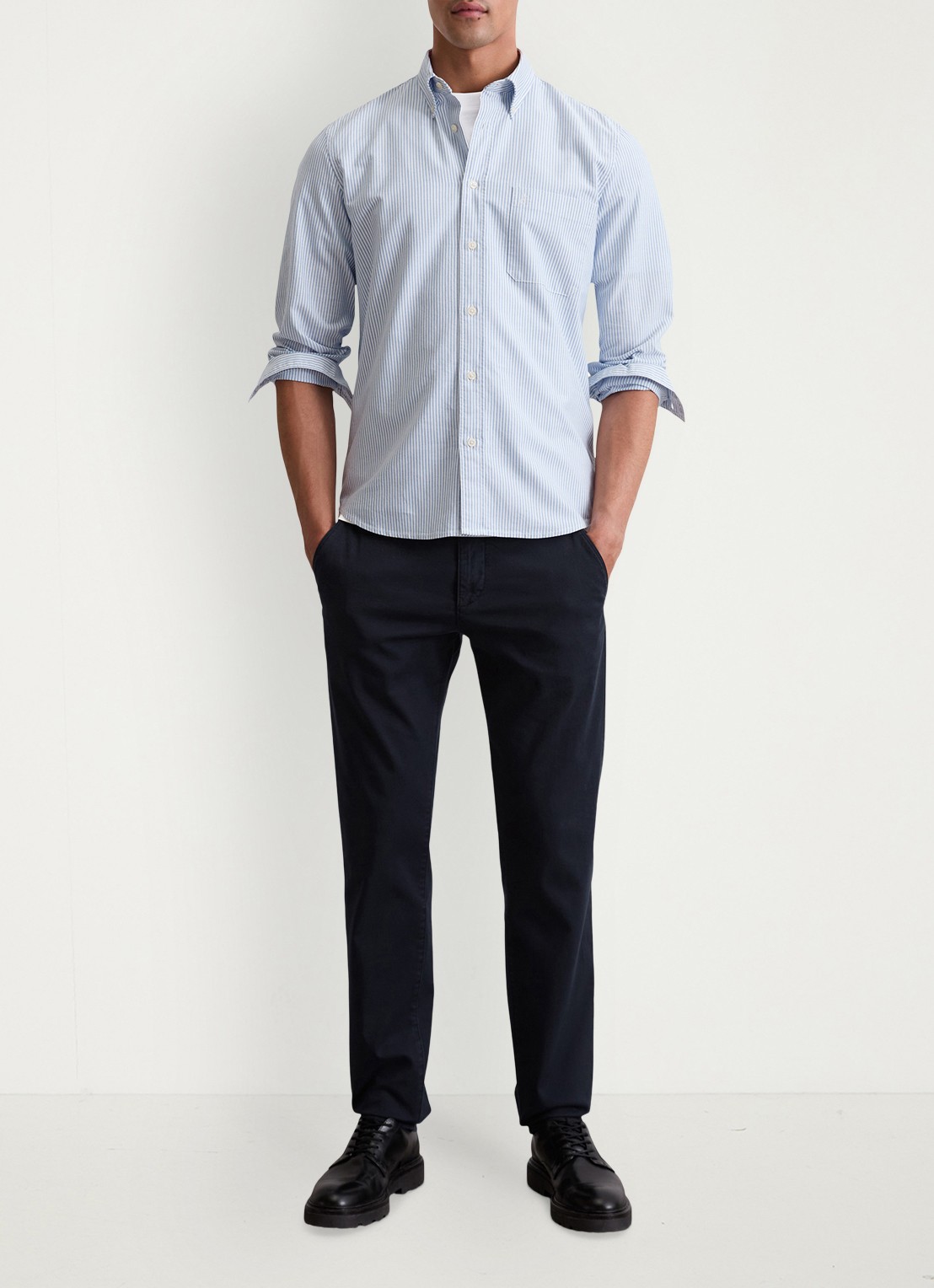 Marc O'Polo Regular fit overhemd met streepprint - voorkant 2 lichtblauw