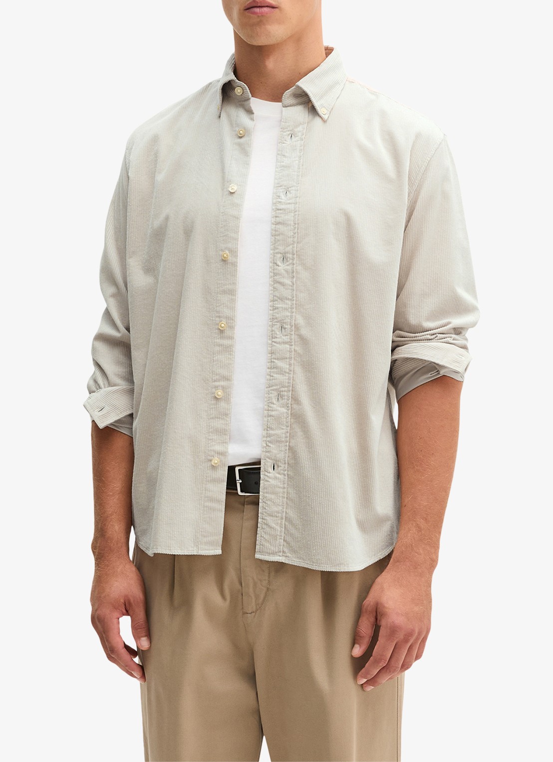 Marc O'Polo Regular fit overhemd van corduroy  - detail creme