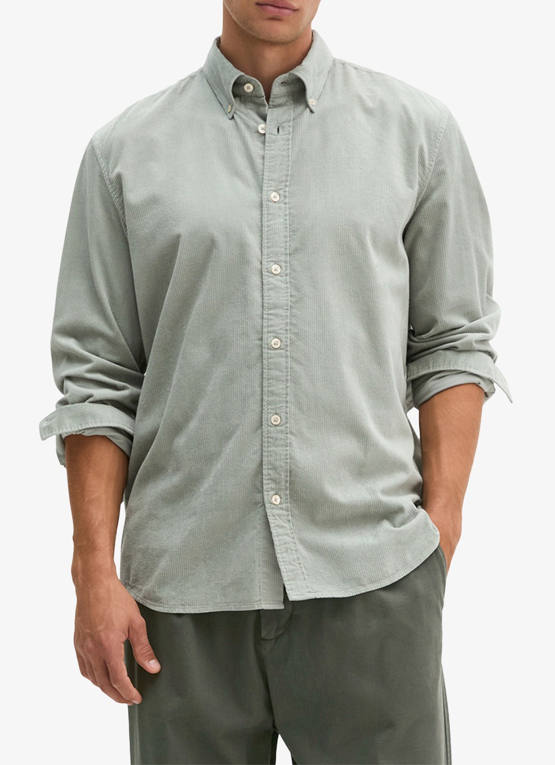 Marc O'Polo Regular fit overhemd van corduroy  - detail mint