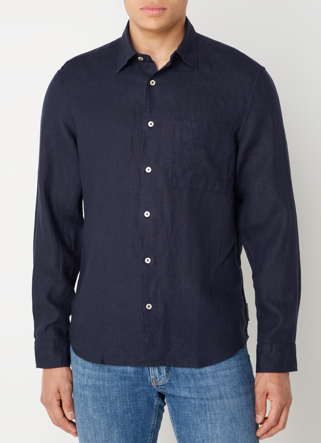 Marc O'Polo Regular fit overhemd van linnen - detail 4 donkerblauw