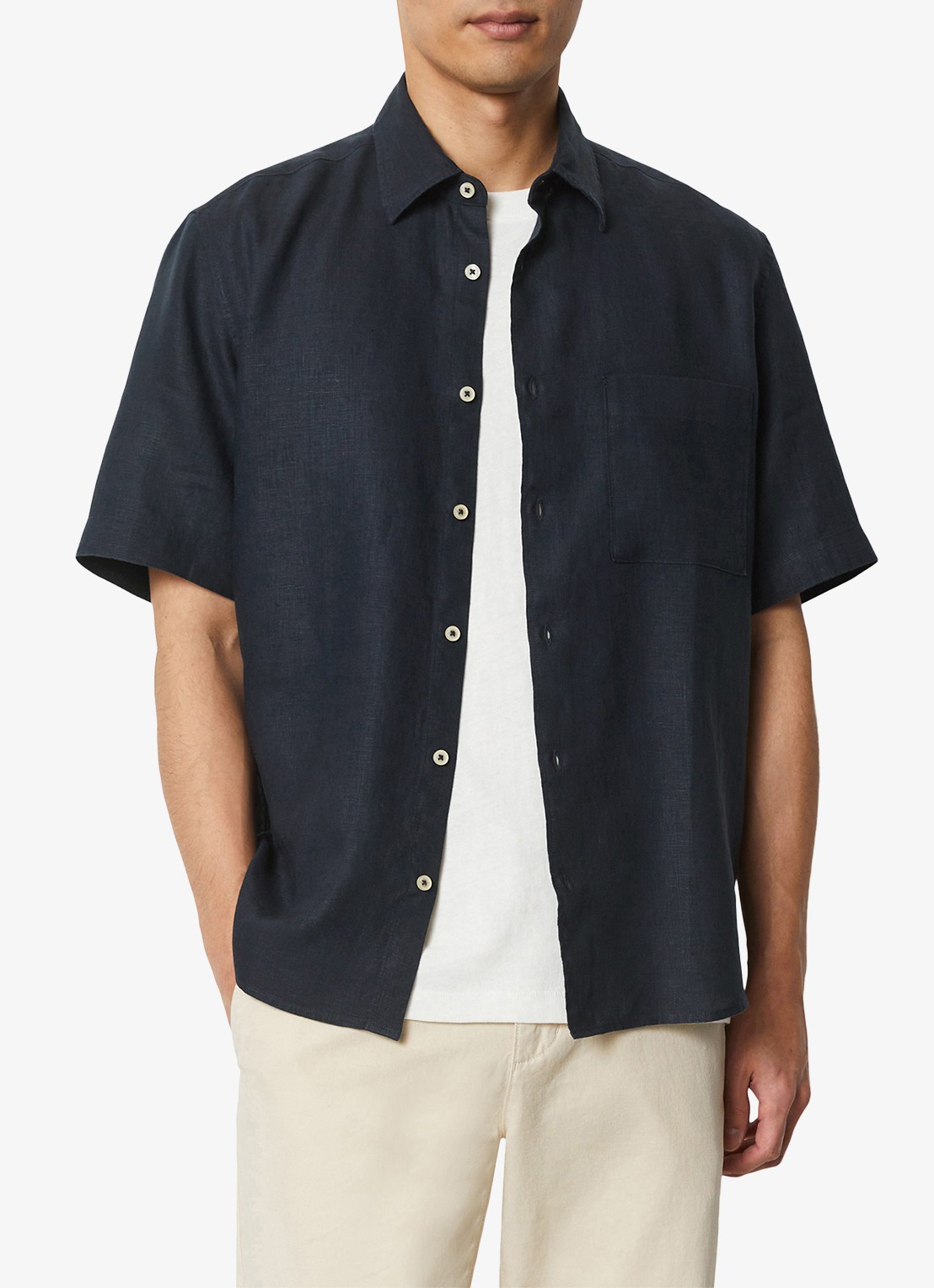Marc O'Polo Regular fit overhemd van linnen - voorkant 4 dark navy-898 / blauw