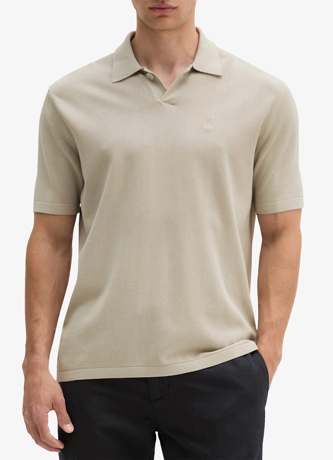 Marc O'Polo Regular fit polo met borduring - detail 4 beige