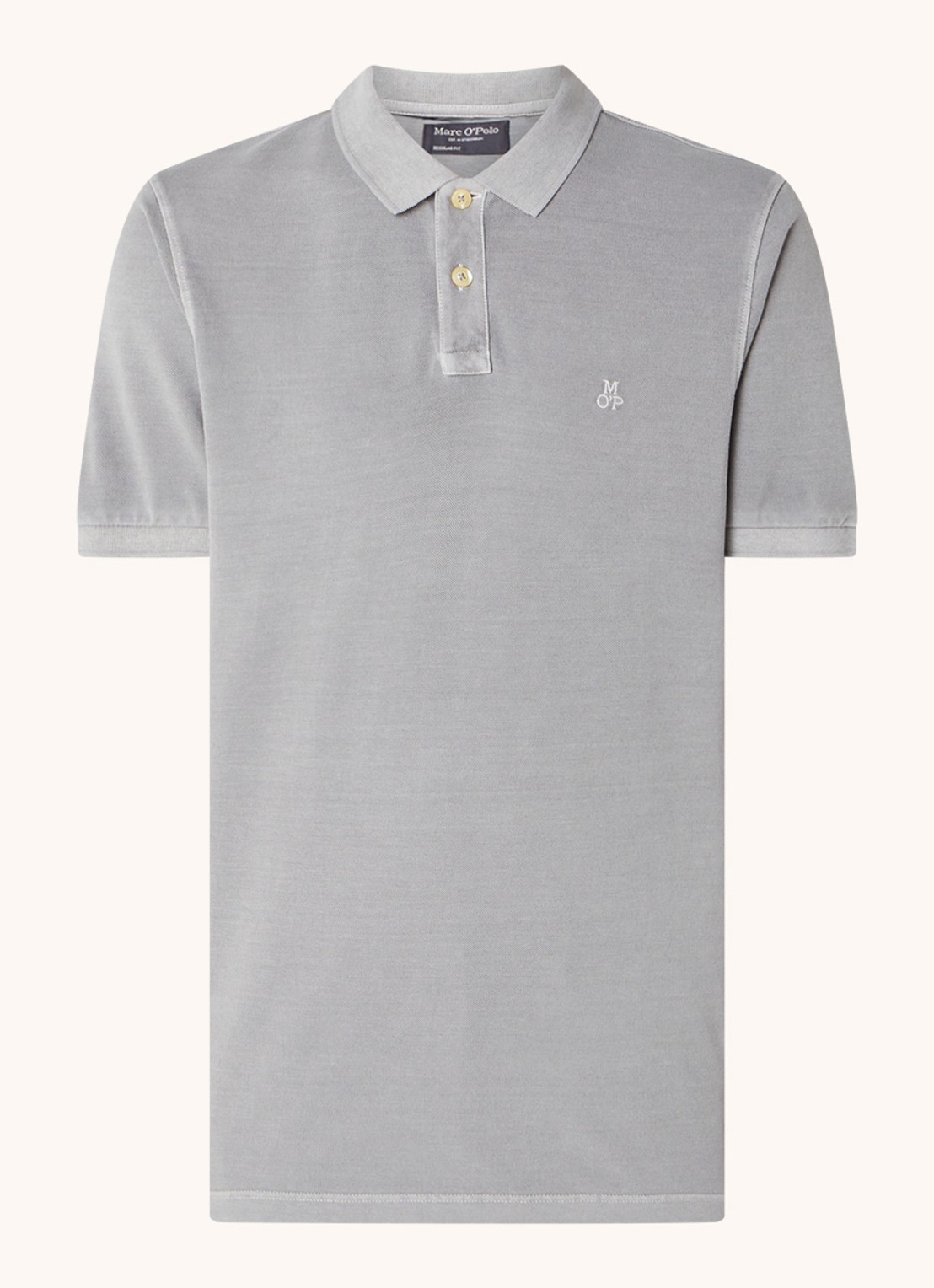 Marc O'Polo Regular fit polo met logoborduring - voorkant 2 grijs