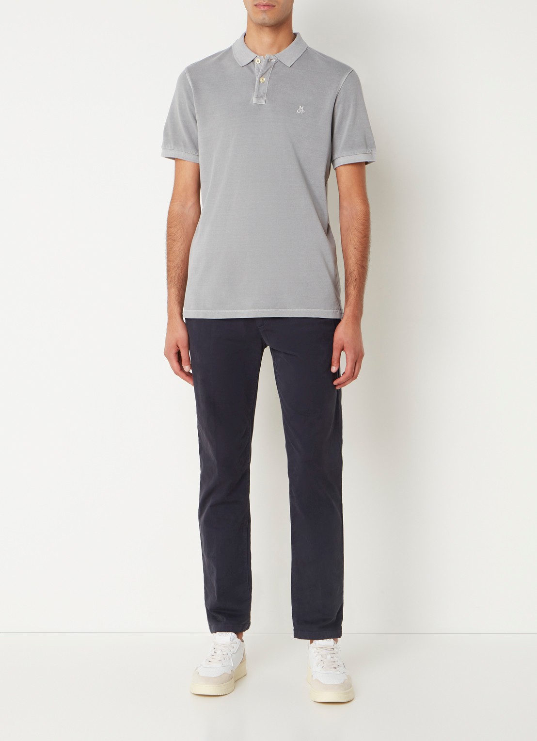 Marc O'Polo Regular fit polo met logoborduring - voorkant 3 grijs