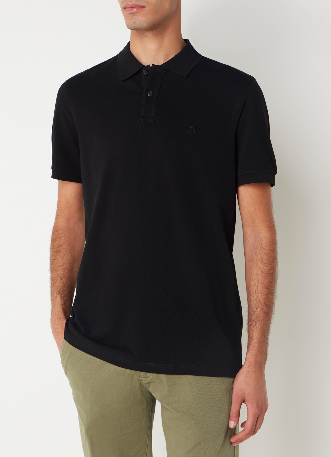 Marc O'Polo Regular fit polo met logoborduring - detail 4 zwart