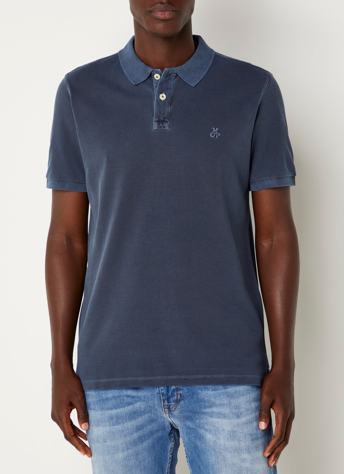 Marc O'Polo Regular fit polo met logoborduring - detail 4 blauw