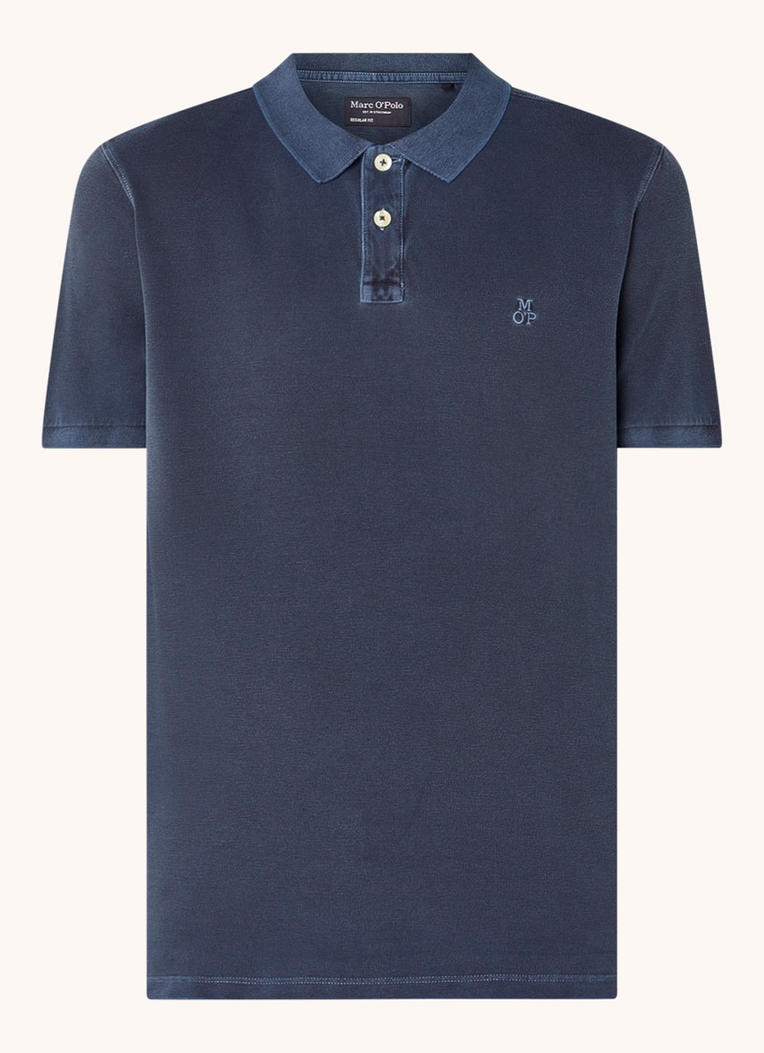 Marc O'Polo Regular fit polo met logoborduring - voorkant blauw