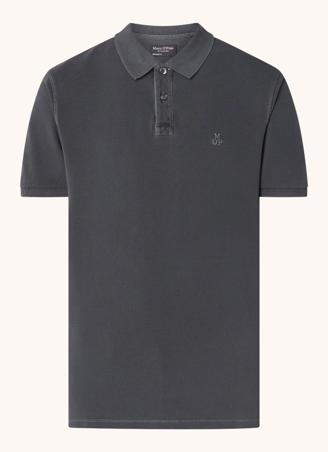 Marc O'Polo Regular fit polo met logoborduring - voorkant 2 antraciet
