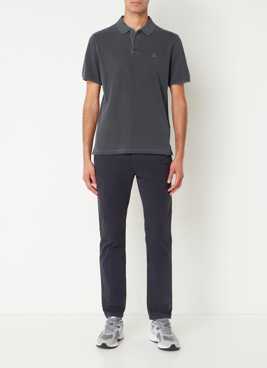 Marc O'Polo Regular fit polo met logoborduring - voorkant 3 antraciet