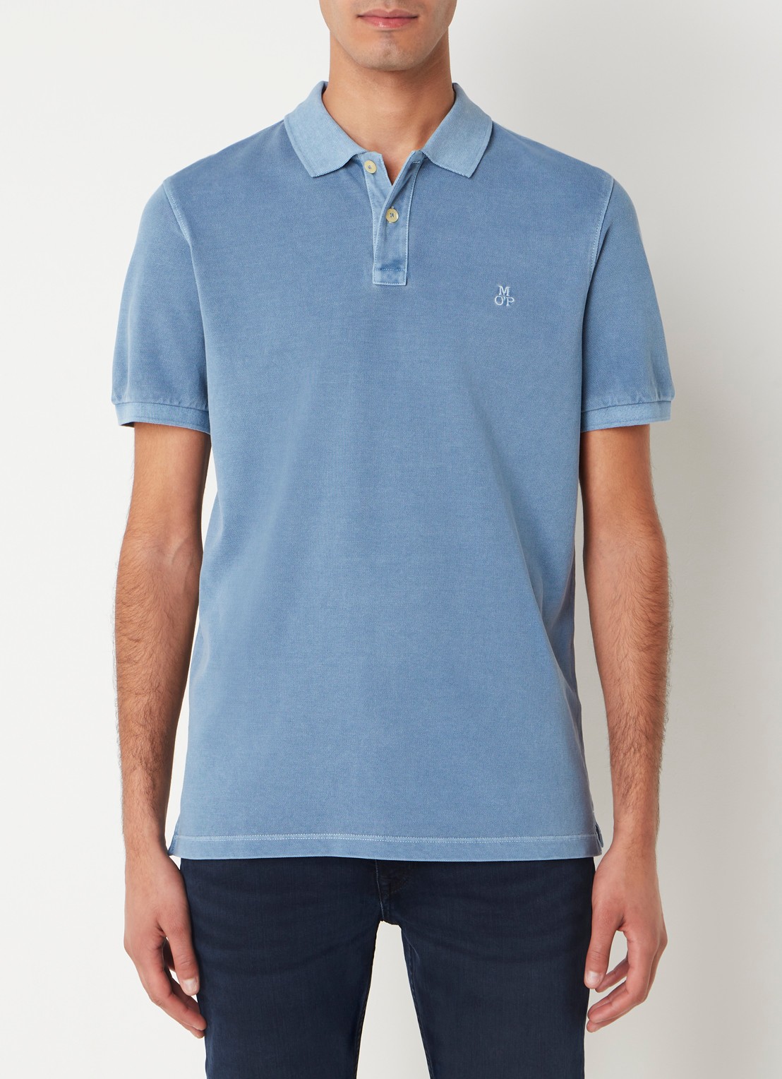 Marc O'Polo Regular fit polo met logoborduring - detail 3 blauwgrijs