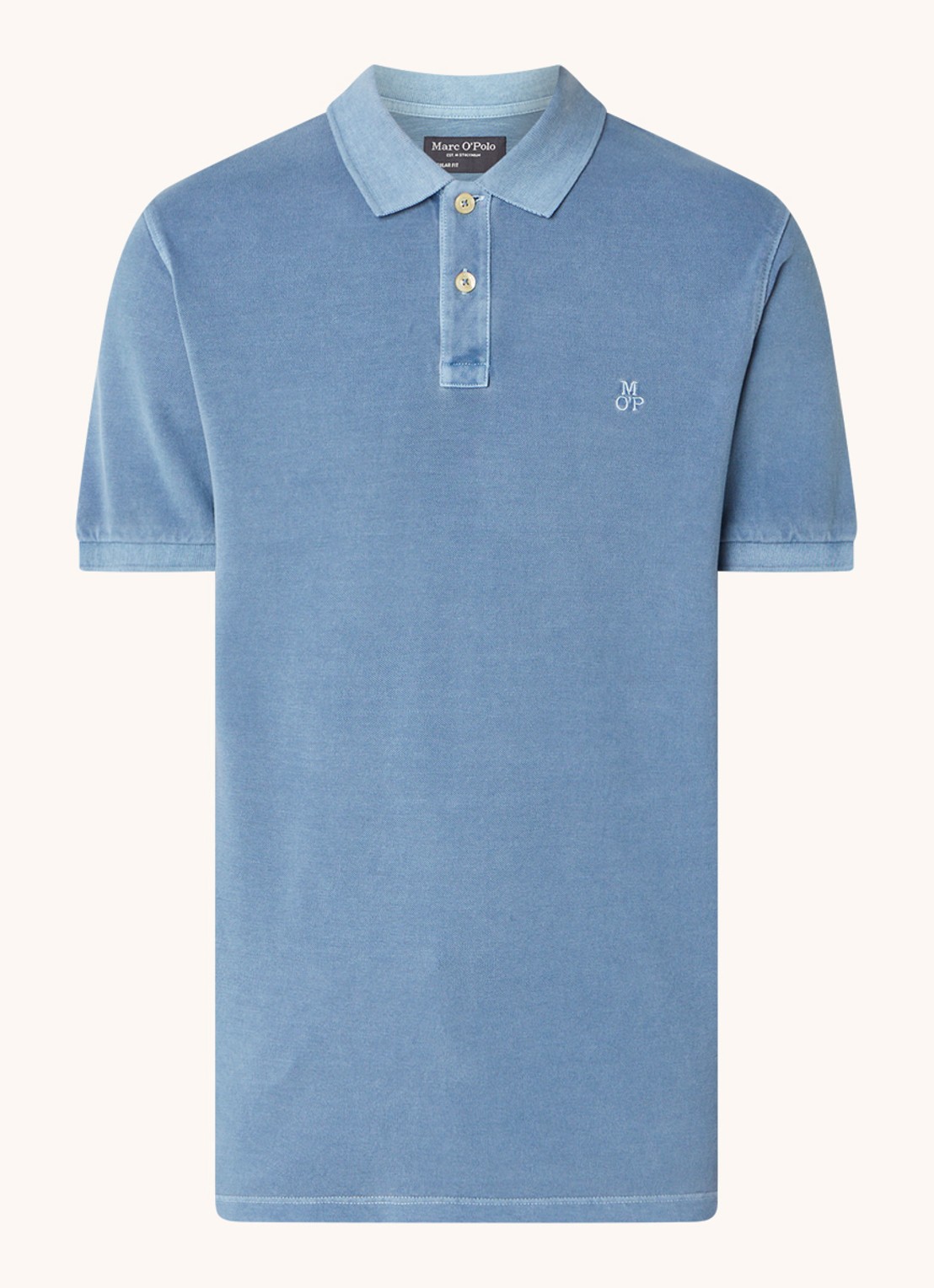 Marc O'Polo Regular fit polo met logoborduring - voorkant blauwgrijs