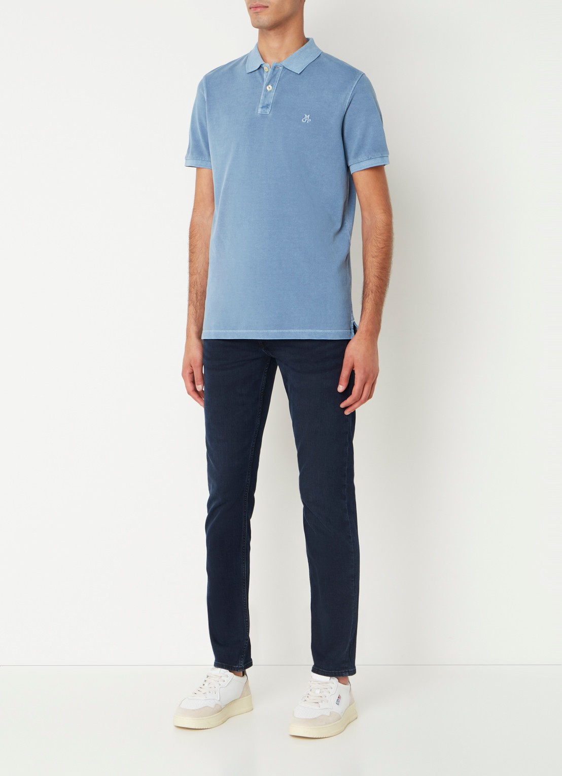 Marc O'Polo Regular fit polo met logoborduring - voorkant 2 blauwgrijs