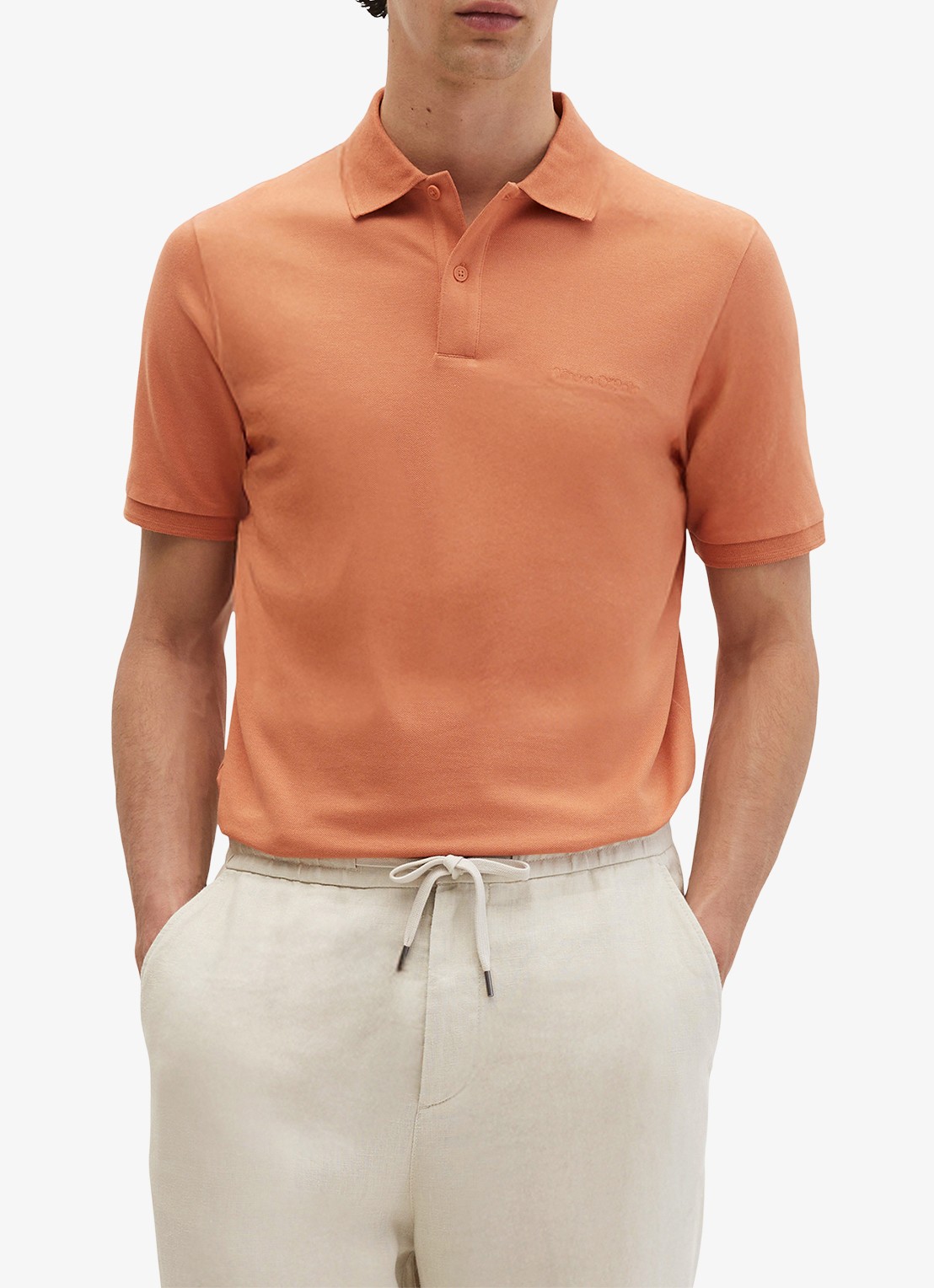 Marc O'Polo Regular fit polo met logoborduring - detail 4 faded coral-1738 / bruin