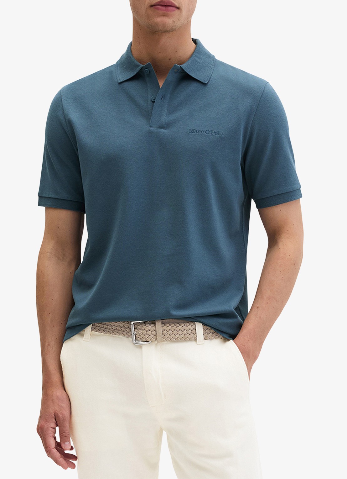 Marc O'Polo Regular fit polo met logoborduring - detail 5 stormy blue-4295 / blauw