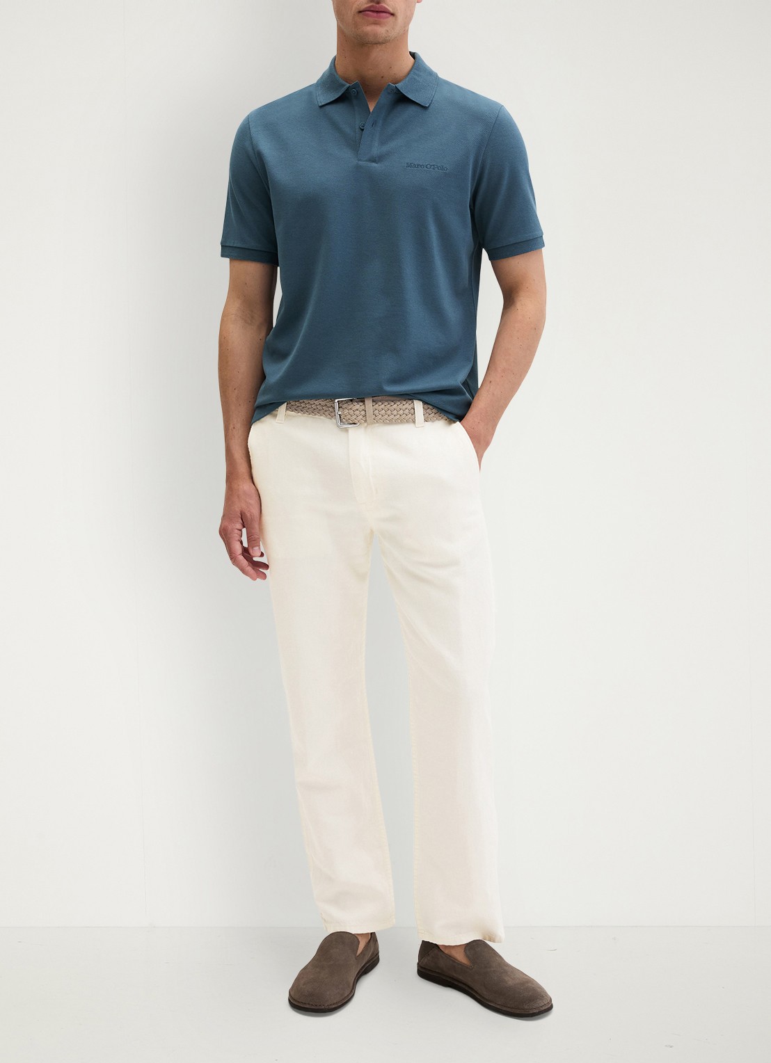 Marc O'Polo Regular fit polo met logoborduring - voorkant 3 stormy blue-4295 / blauw