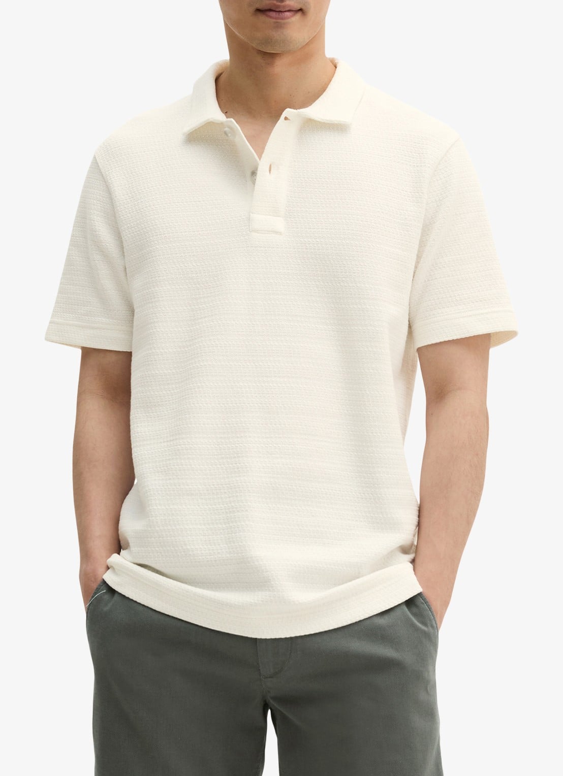 Marc O'Polo Regular fit polo met structuur - detail silky white-1183 / wit