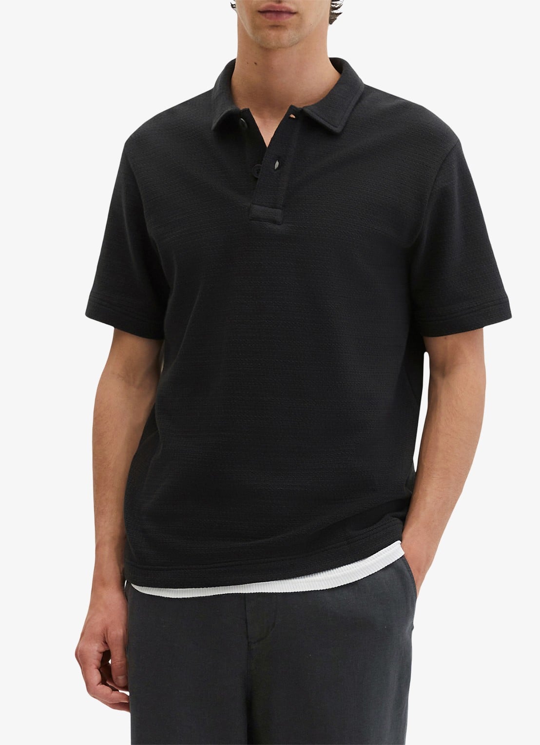 Marc O'Polo Regular fit polo met structuur - detail black-0001 / zwart