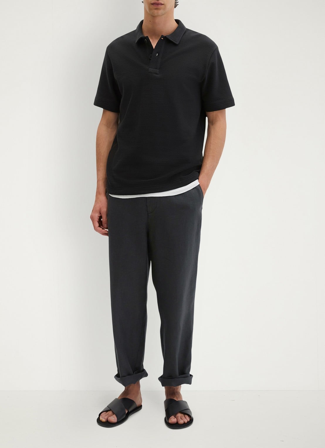 Marc O'Polo Regular fit polo met structuur - voorkant 5 black-0001 / zwart