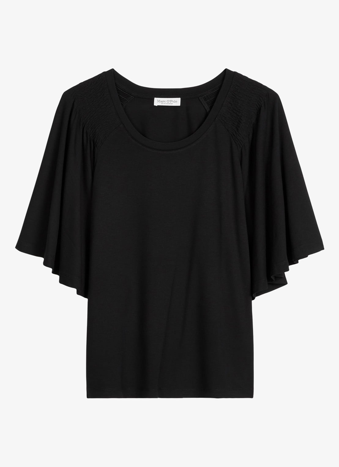Marc O'Polo Relaxte T-shirt blouse met smockwerk - voorkant 4 black / zwart