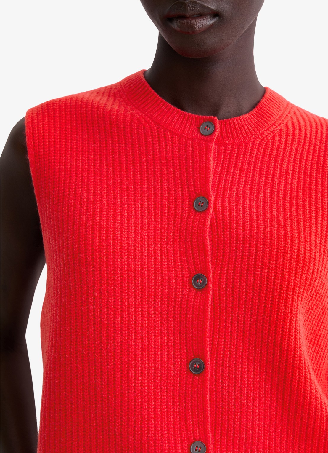 Marc O'Polo Ribgebreid vest in wolblend - detail 3 koraalrood