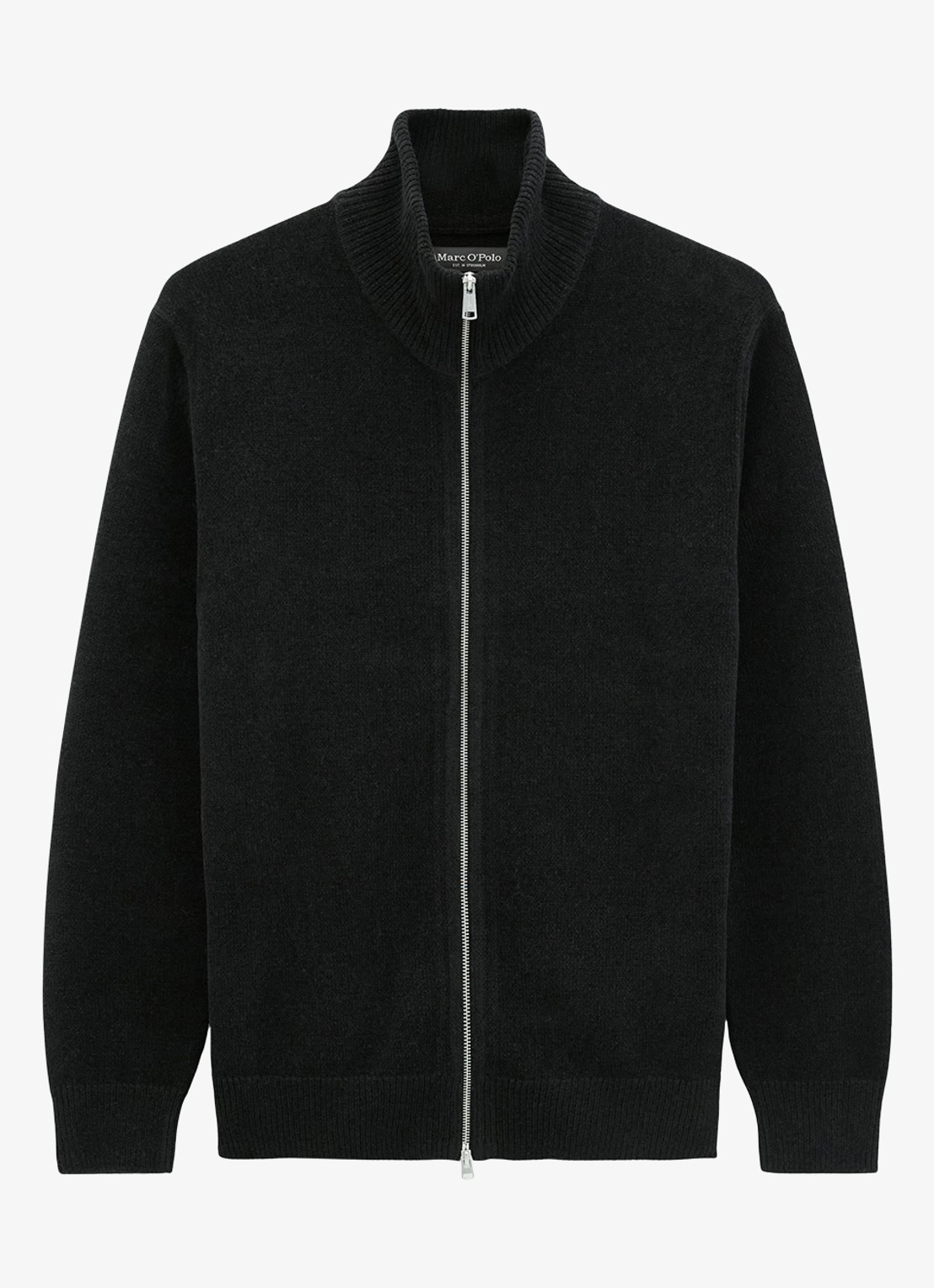 Marc O'Polo Ribgebreid vest met opstaande kraag - voorkant zwart