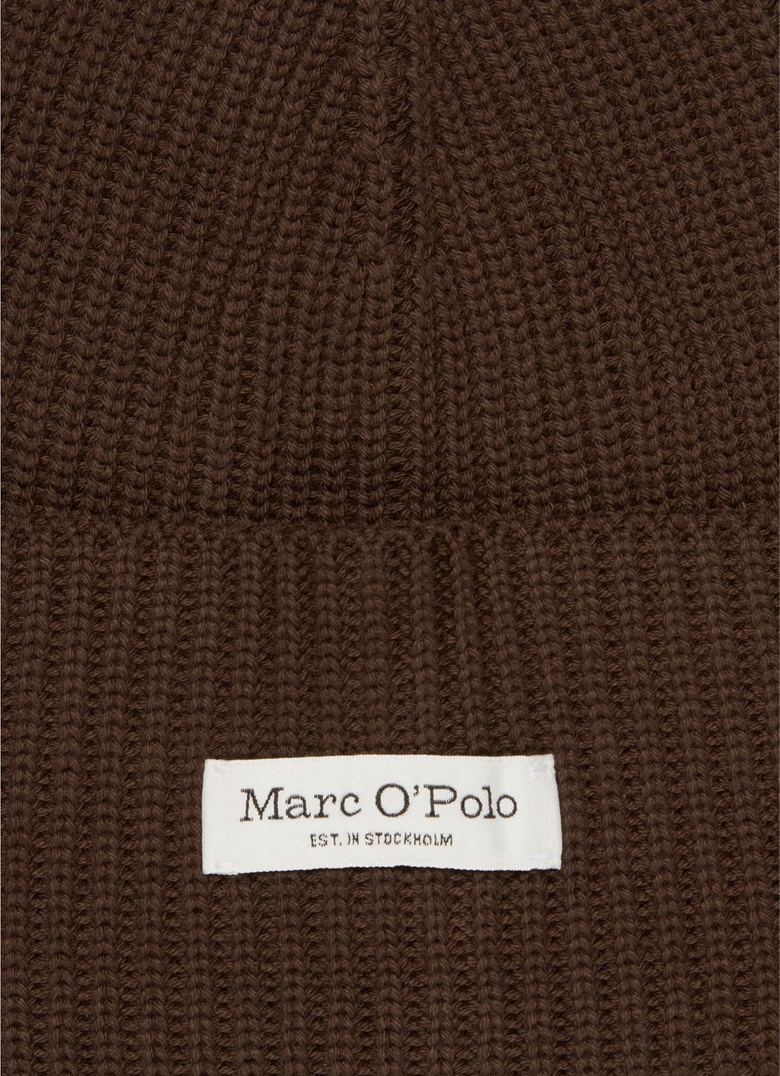 Marc O'Polo Ribgebreide muts met logo - detail burnt coffee / bruin