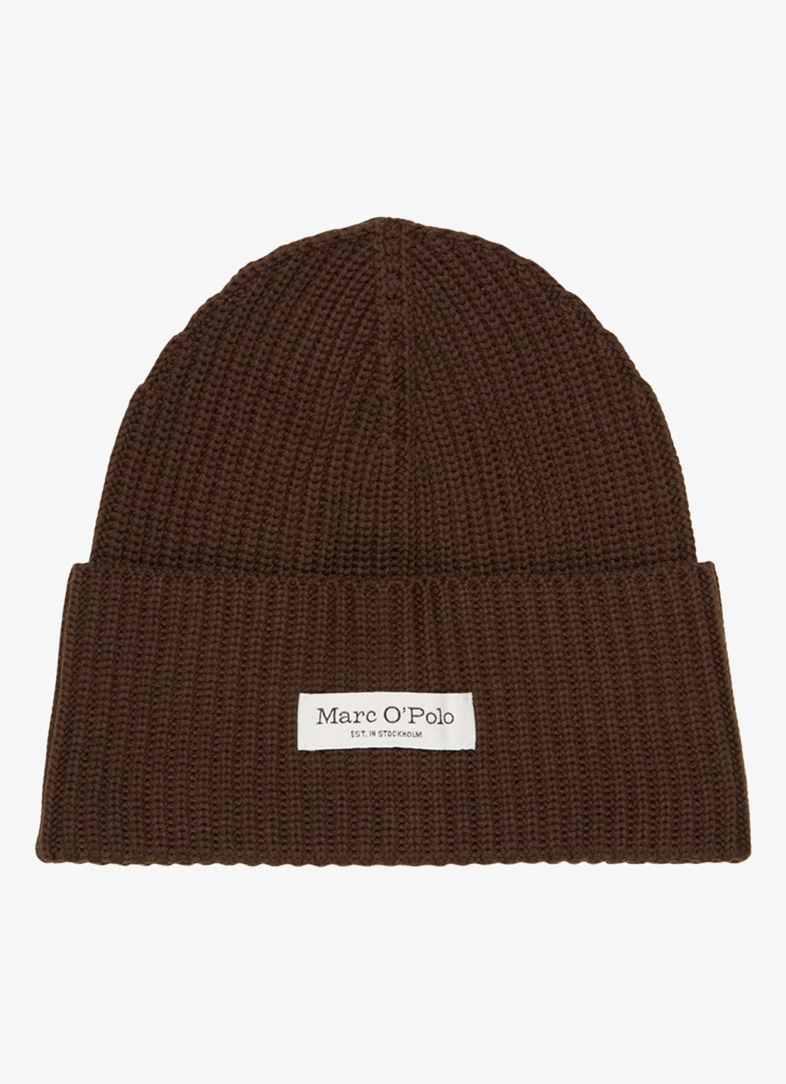 Marc O'Polo Ribgebreide muts met logo - voorkant 3 burnt coffee / bruin