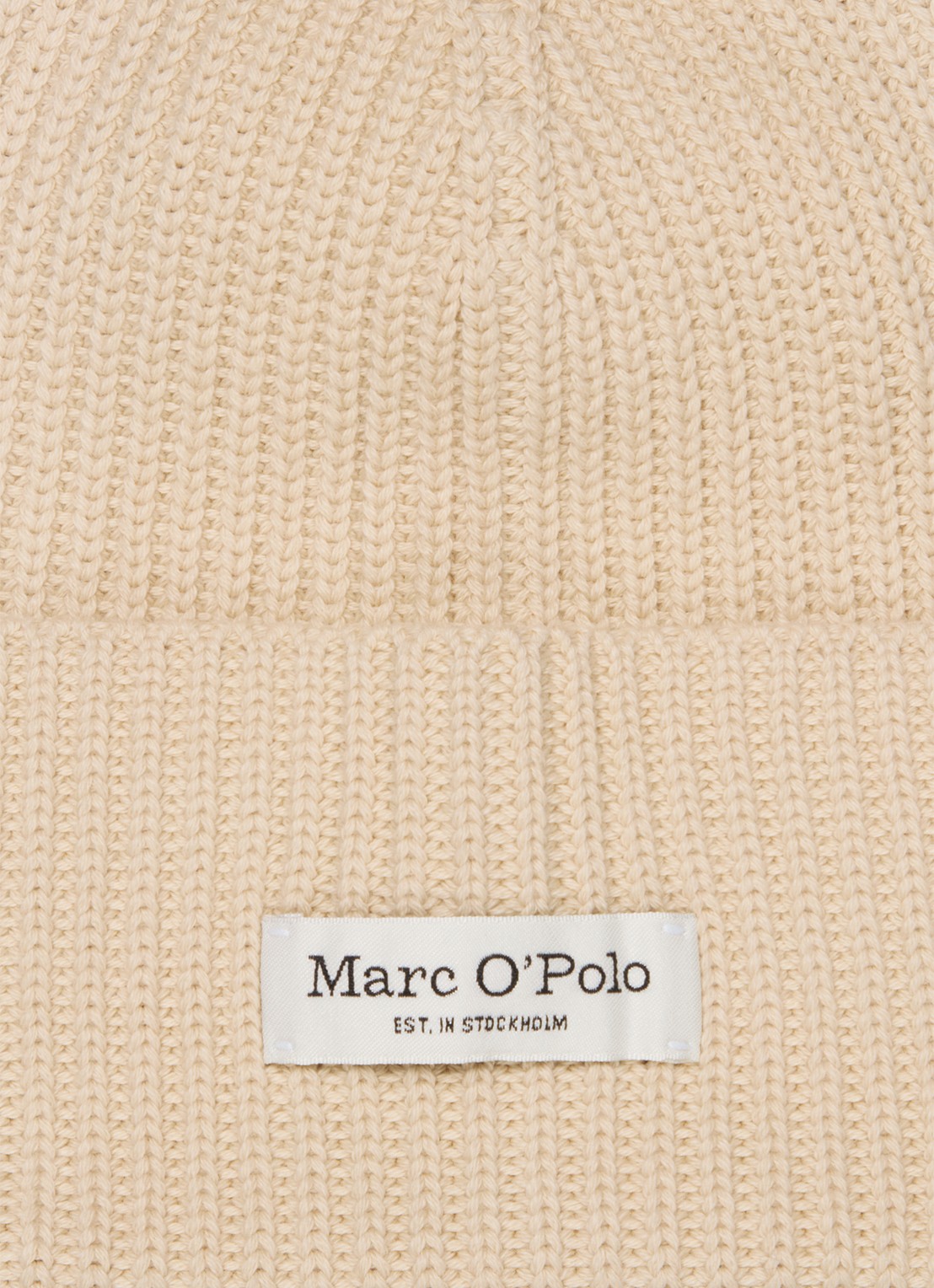 Marc O'Polo Ribgebreide muts met logo - detail 3 smokey sands / crème