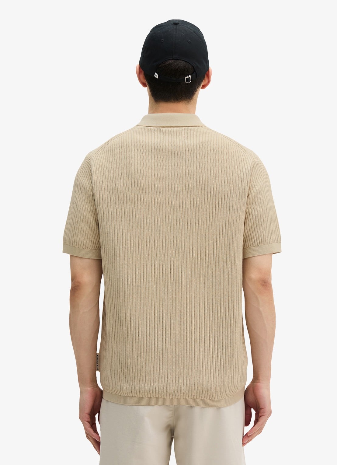 Marc O'Polo Ribgebreide polo  - achterkant beige