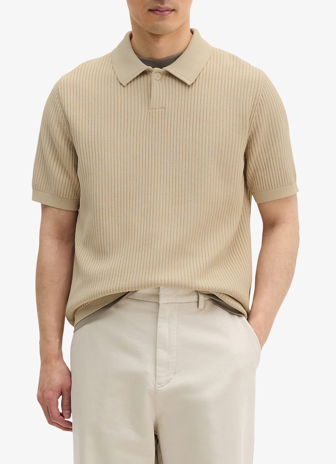 Marc O'Polo Ribgebreide polo  - detail 2 beige